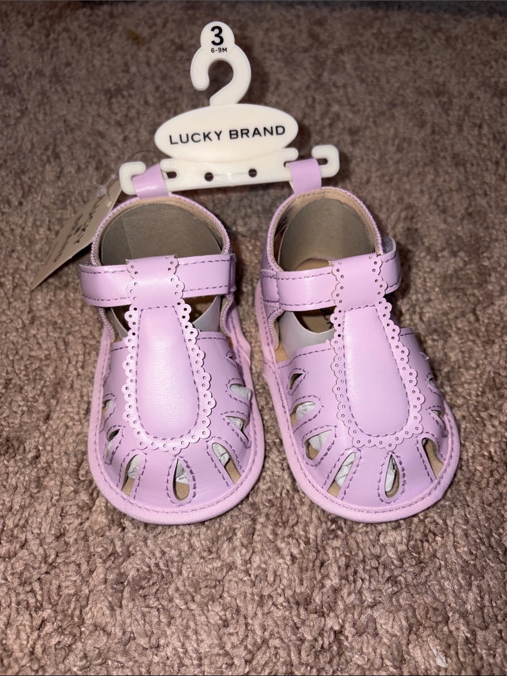 Lucky Brand Baby Girls Lavender Scalloped T-Strap Sandals